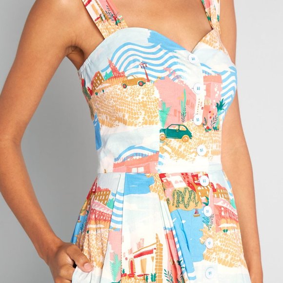 NWT Emily & Fin x Modcloth Road Trip Rendezvous Summer Sleeveless Midi Dress… - Picture 3 of 12